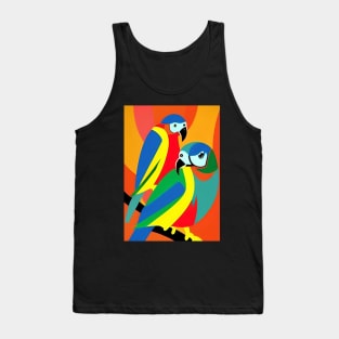COLORFUL PARROTS RED BACKGROUND Tank Top
